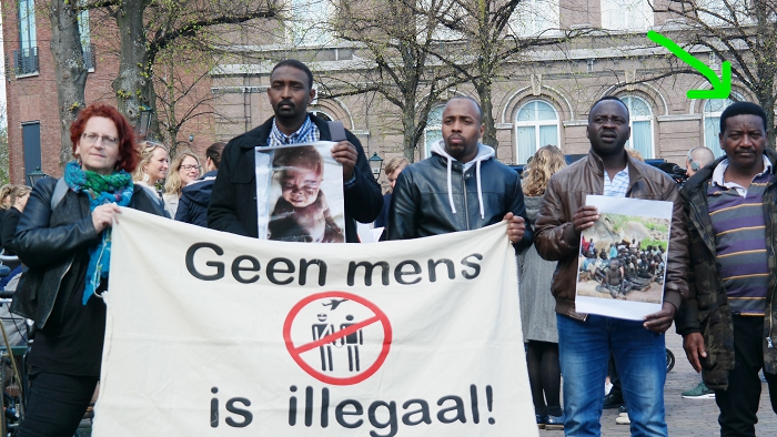 Op 11 april 2017 bij de demonstratie tegen de Soedanese dictator én het migratiebeleid van de EU.