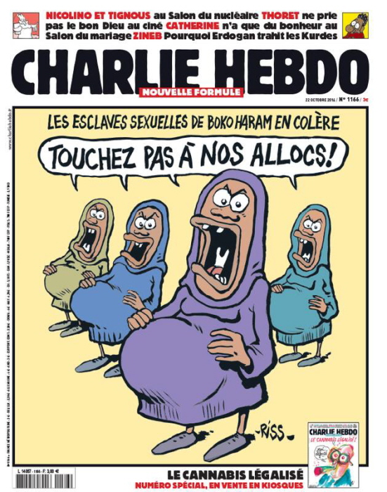 Charlie Hebdo: Racistische 'grap' over de Boko Haram-sexslavinnen: "Blijf van onze uitkeringen af".