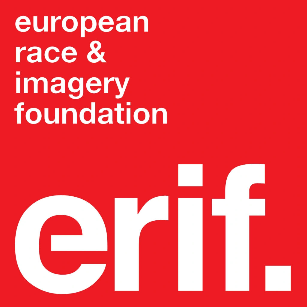 een rood vlak met de tekst:
erif. european race & imagery foundation