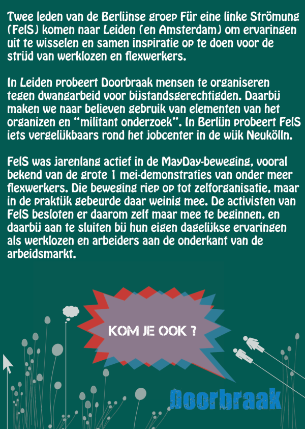 Achterkant van de flyer voor de Leidse bijeenkomst