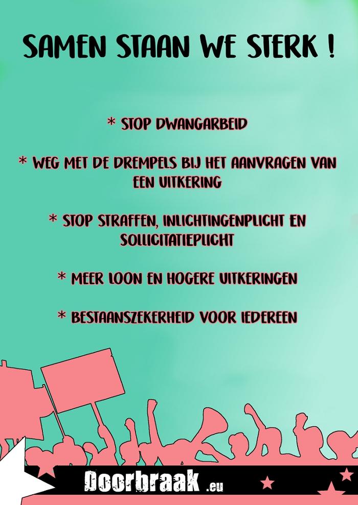 Voorkant van de nieuwe flyer die we op woensdag 7 maart 2018 meegaven na gesprekken met voornamelijk bijstandsgerechtigden.