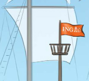 ING-vlag in koloniaal propagandamateriaal.