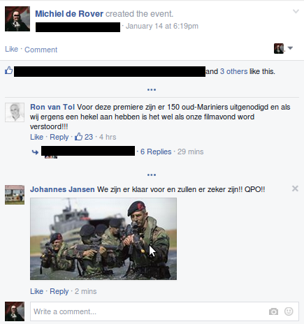 Screenshot van een van de reacties.