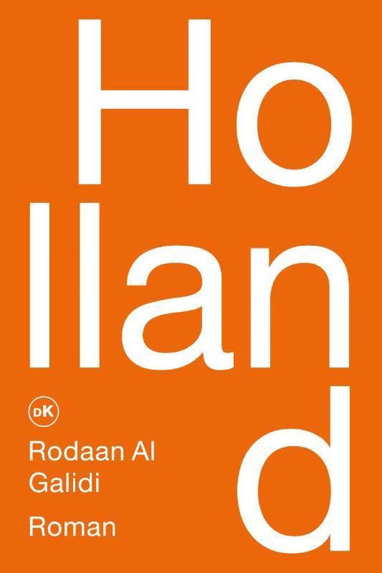 Cover van het boek "Holland". Oranje cover met grote letters.