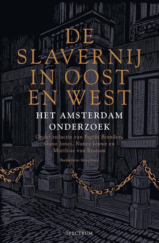 Cover van het boek. Oude tekening van een rijk huis in Amsterdam met daarvoor de titel en de auteurs.